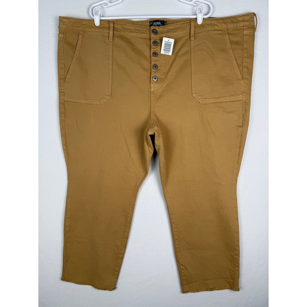 NEW Torrid High Rise Jeans Womens 26R Tobacco Brown Button Fly Frayed Hem